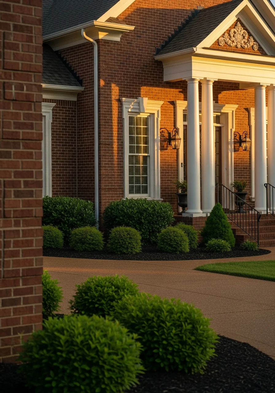 Close-up of a Jackson home's front entrance with brick detailing and landscaping.